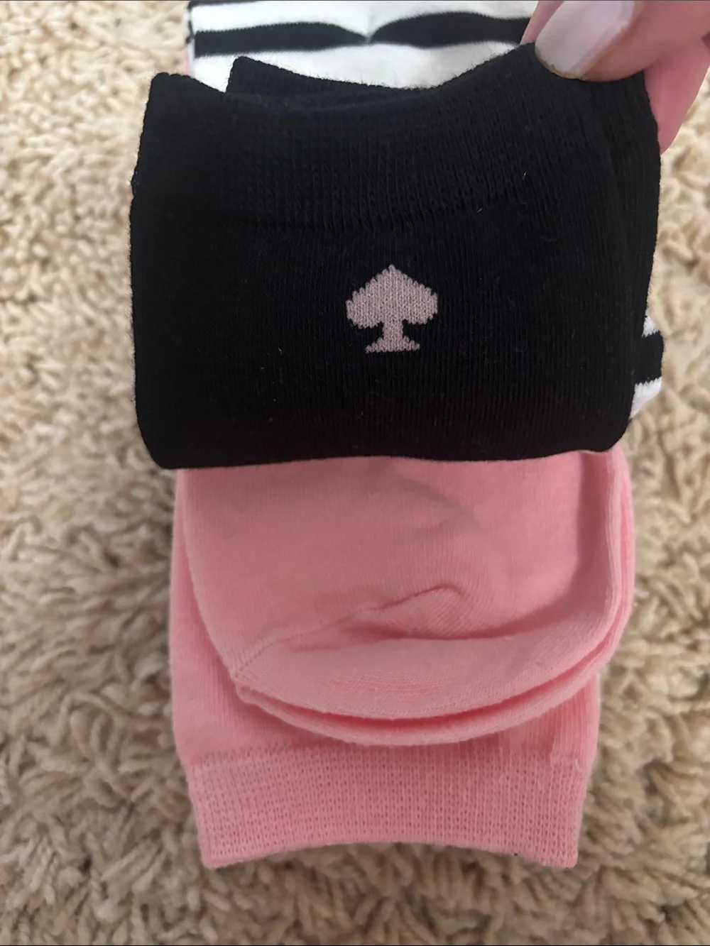 kate spade ♠️ Cute Crew Set of 3 Socks in pink/white/black/striped combo ♠️